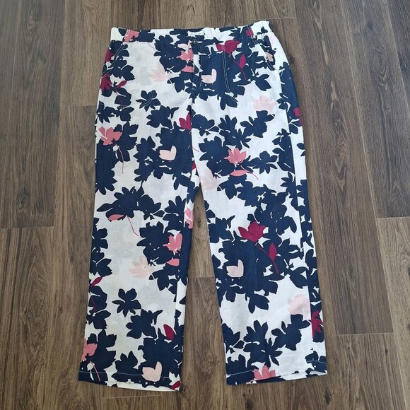 💙 Liz Claiborne Floral Wide Leg Elastic Waist Pants Size XL/2X Casual Linen Ble - Picture 8 of 8